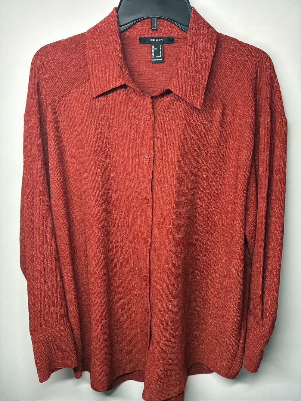 Forever 21 Women's Rust Button-Down Textured Shirt